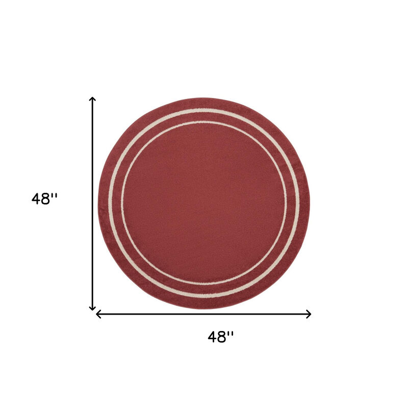 HomeRoots 4' Red And Ivory Round Indoor Outdoor Area Rug image number 4