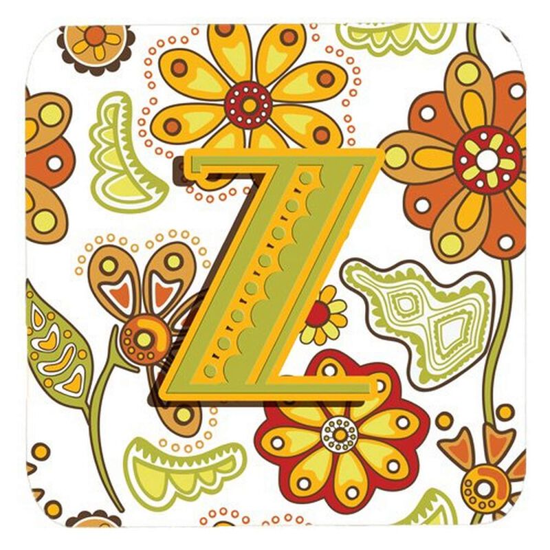 Caroline's Treasures CJ2003-ZFC Letter Z Floral Mustard and Green Foam Coasters (Set of 4), 3.5, Multicolor
