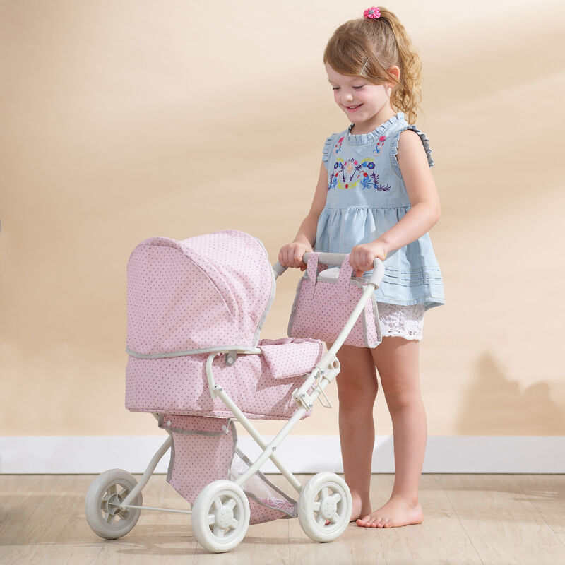 Olivia's Little World Polka Dot Princess Baby Doll Pram Stroller, Pink/Gray image number 7
