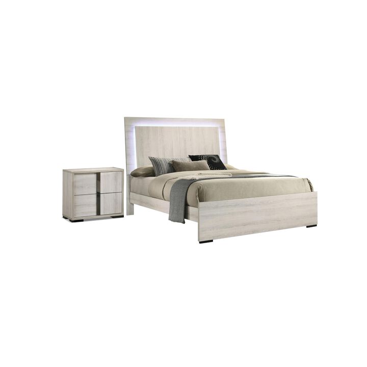 2pc King Bedroom Set, White Wash, Chrome, Nightstand
