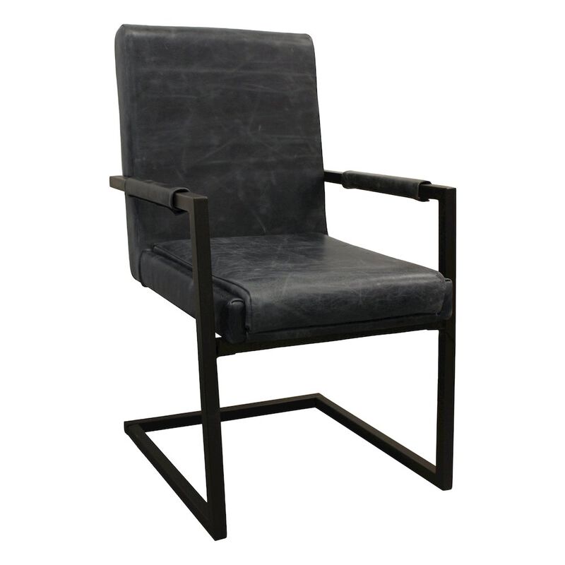 Wendy Arm Chair in Antique Black Leather 2-Piece Set