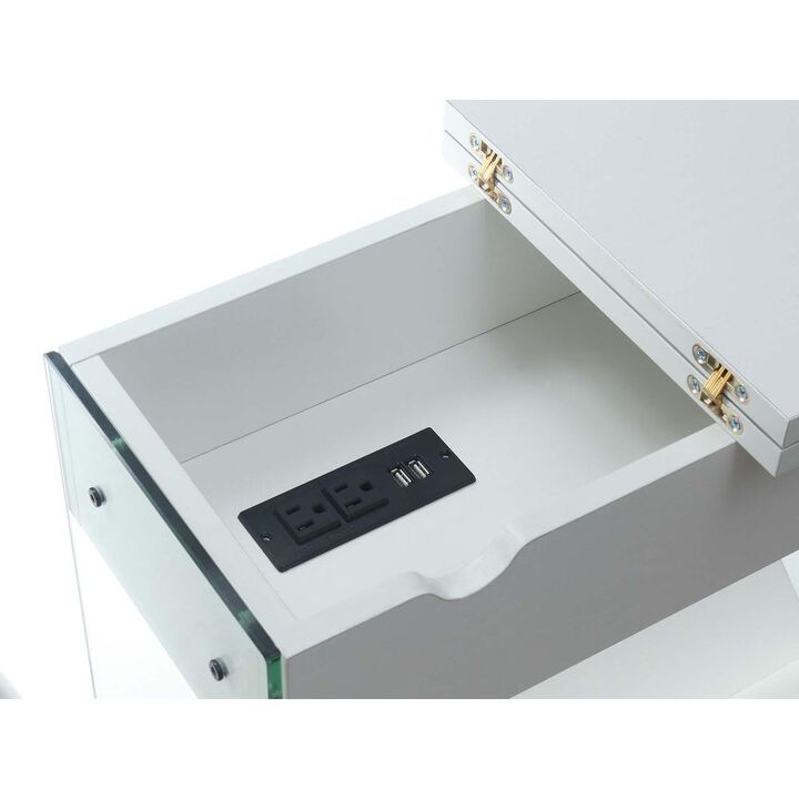 Convenience Concepts SoHo Flip Top End Table with Charging Station and Shelf, White