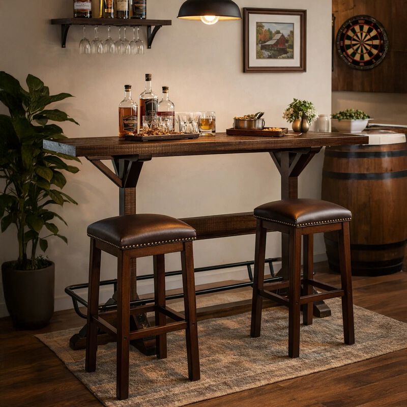 Flint Pub Bar Table, Black Metal Foot Rail, 78 Inch, Dark Brown Wood image number 6