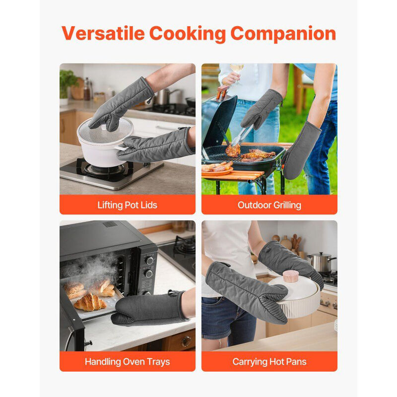 Lightweight Cotton Oven Mitts with Silicone Strips, Heat Resistant Baking Gloves, Set of 2 with Hooks-Grey image number 6
