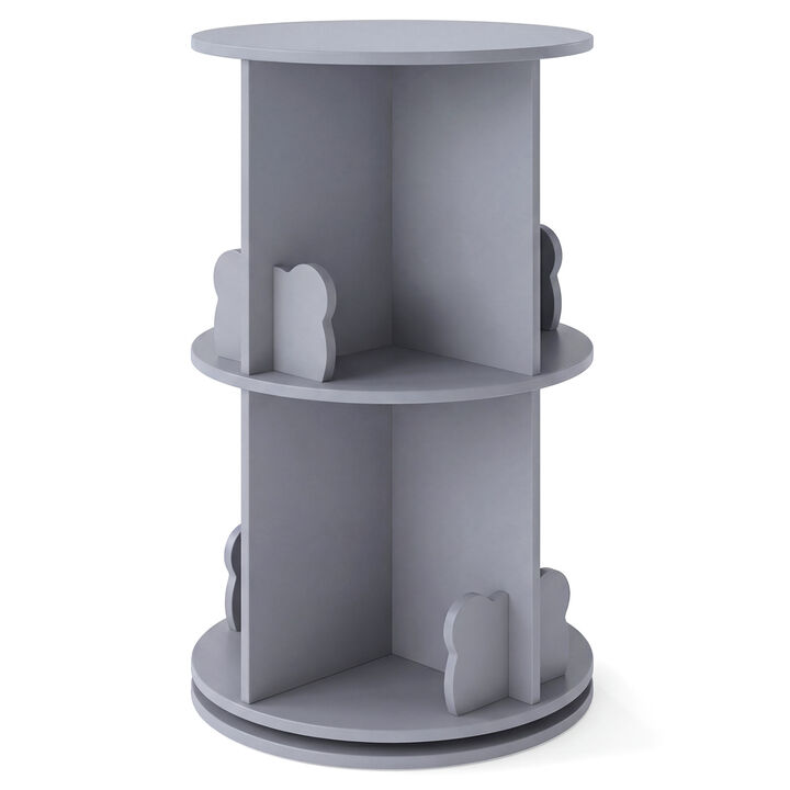 Kids 360&deg; Rotating Bookshelf 2-Tier Storage Rack with Bear Safety Baffles