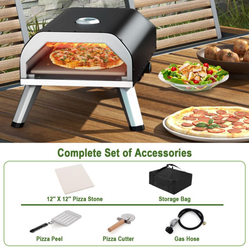 Hivvago 15000 BTU Foldable Pizza Oven with Pizza Peel Stone and Cutter-Black