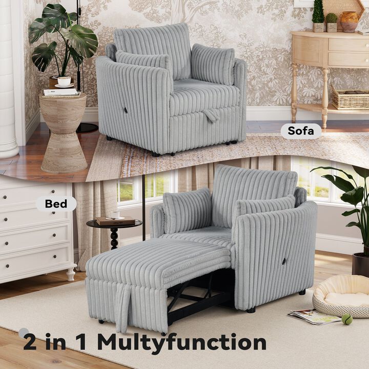 Convertible Sofa Bed Chair Pullout Single Sleeper Chair Bed with USB and Pillows for Living Room
