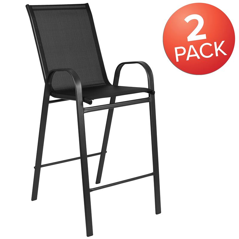 Flash Furniture 2 Pack Brazos Series Black Outdoor Barstool with Flex Comfort Material and Metal Frame