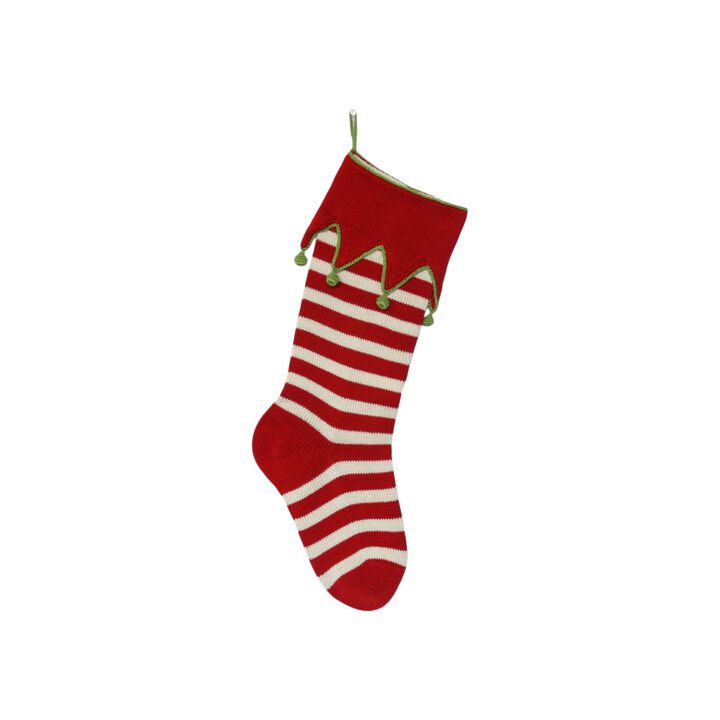 Elf Cuff Striped Stocking - Red