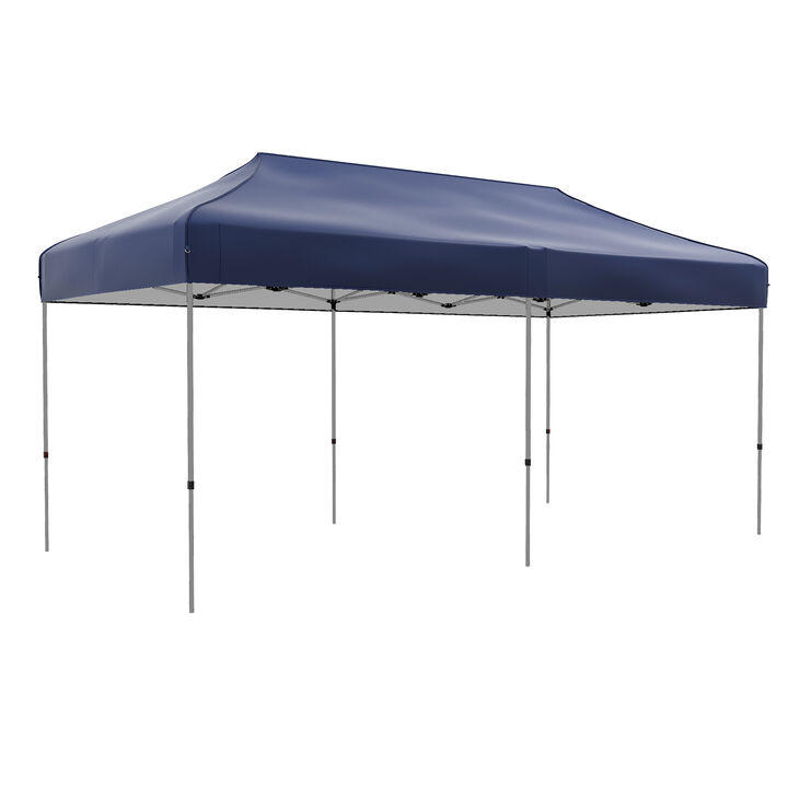 Outsunny 10' x 20' Pop Up Canopy Tent, Instant Sun Shelter with 3-Level Adjustable Height, Easy up Outdoor Tent for Parties with Wheeled Carry Bag for Garden, Patio, Dark Blue