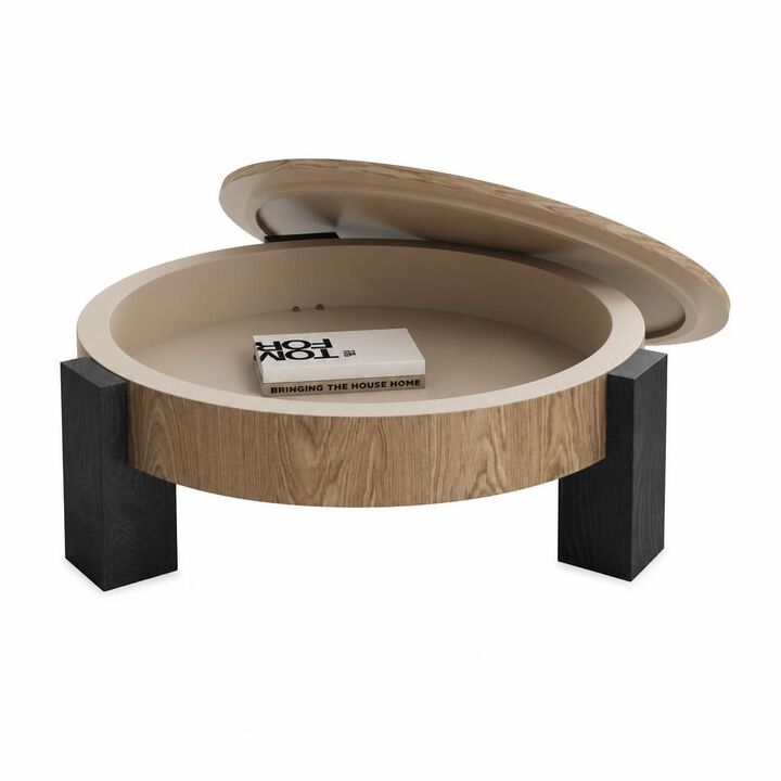 GOODSILO 33 Inch Round Coffee Table With Hidden Storage, Modern Sturdy Accent Table For Living Room Small Spaces