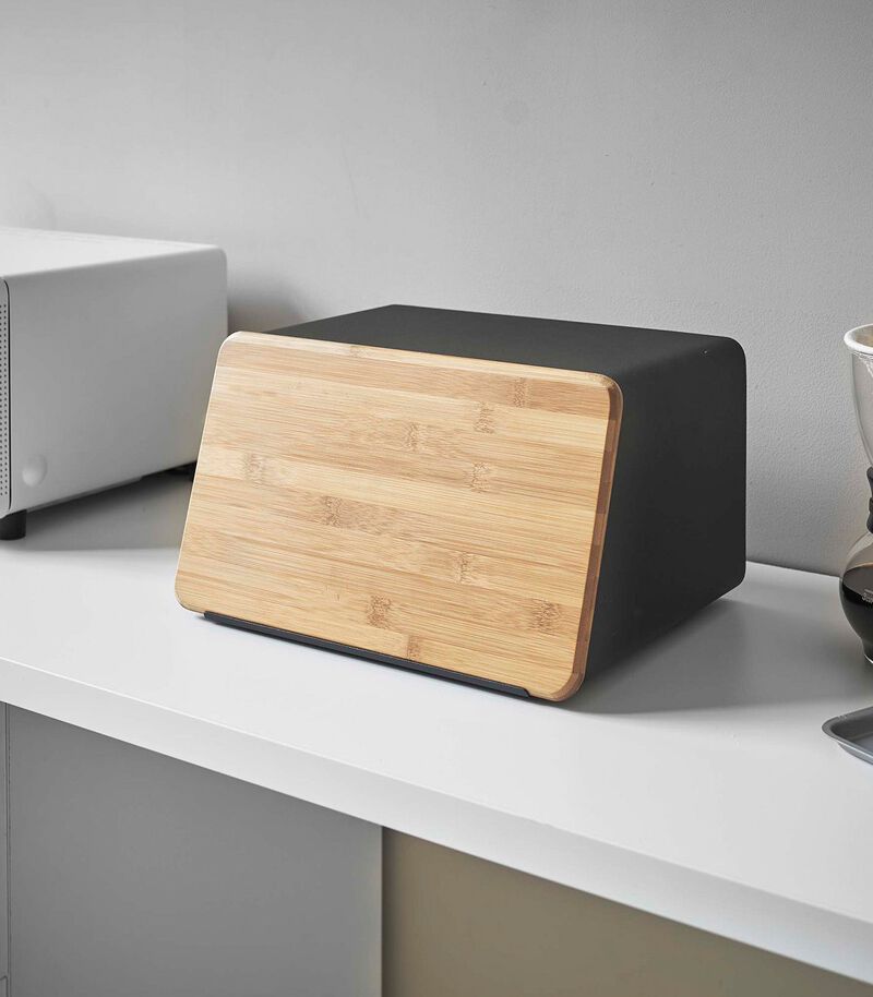 Bread Box with Cutting Board Lid - Steel + Bamboo image number 8