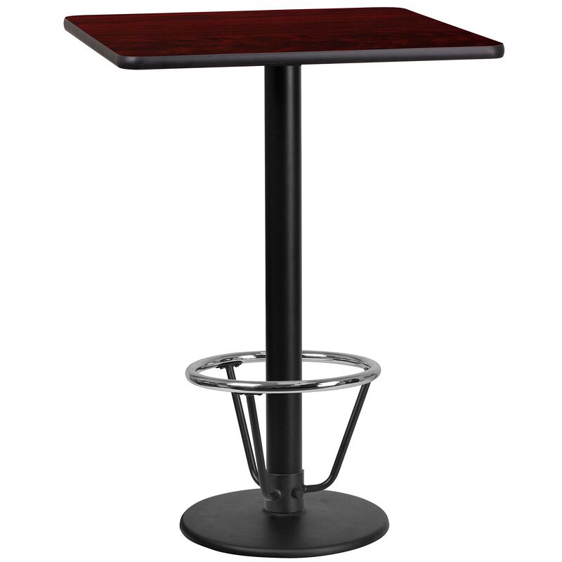 Flash Furniture Stiles 24'' Square Mahogany Laminate Table Top with 18'' Round Bar Height Table Base and Foot Ring