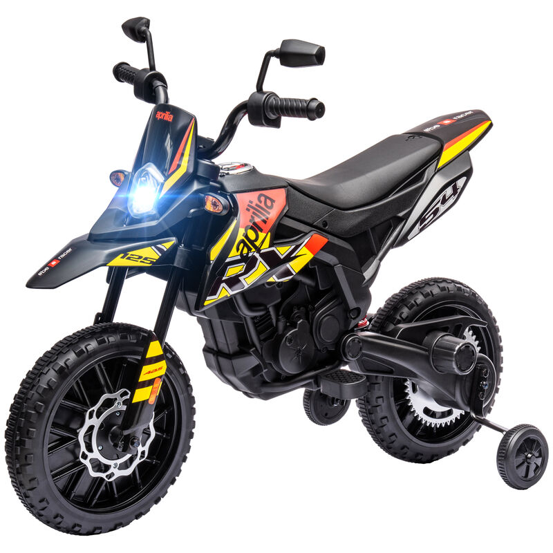 BreeBe 12V Aprilia Licenced Kids Motorcycle with Training Wheels, Spring Suspension, LED Light, USB, Music image number 0