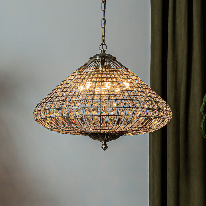 24'' Wide 6-Light Retro French Handcrafted Bird Cage Crystal Chandelier in Antique Bronze With Vintage Patina Dimmable for Dining Room or Bedroom
