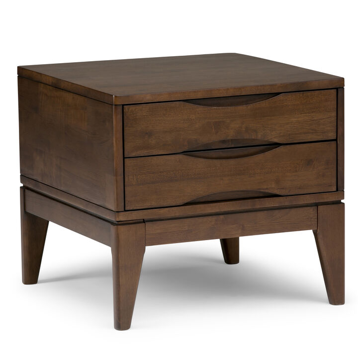 Harper SOLID HARDWOOD 22 inch Wide Square Mid Century Modern End Side Table in Walnut Brown