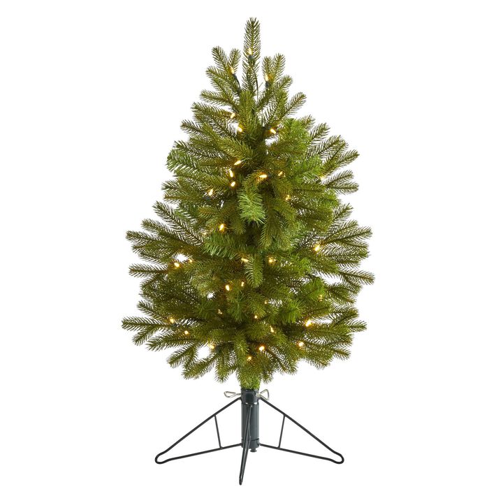 Nearly Natural 3-ft Cambridge Spruce Flat Back Artificial Christmas Tree with 50 Warm White (Multifunction) LED Lights and 113 Bendable Branches