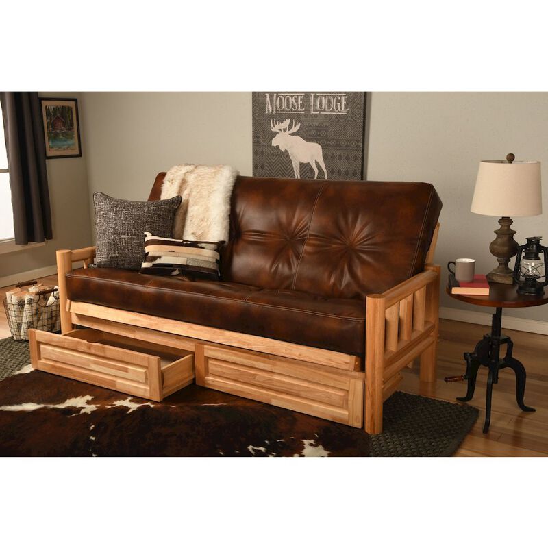 Lodge Frame-Natural Finish-Oregon Trail Saddle Mattress-Storage Drawers image number 1