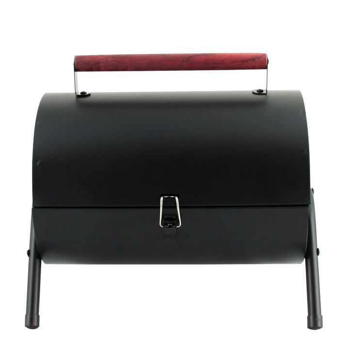 Gibson Home Delwin Carbon Steel Barrel BBQ in Black with Burgundy Wood Handle