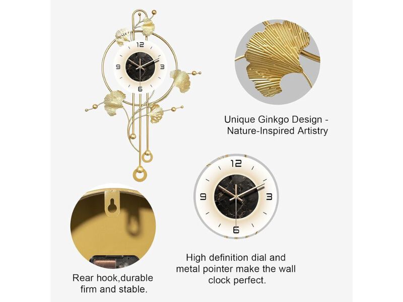 28" x 18" Large Gold Wall Clock - Battery Operated Modern Wall Art for Living Room & Office image number 2