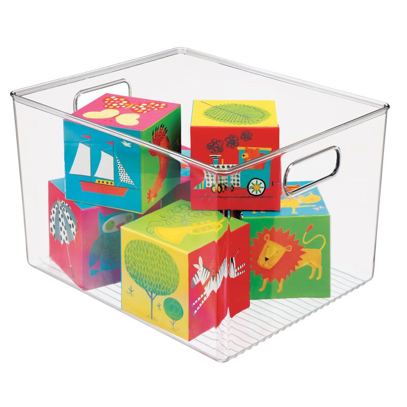 mDesign Large Plastic Household Storage Organizer Bin with Handles - Clear image number 2