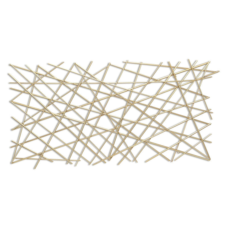 HomeRoots 25" X 49" Gold Abstract Lines Metal Hanging Dimensional Sculpture image number 0