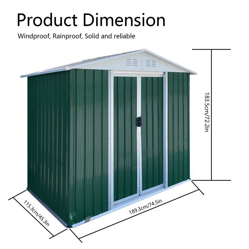 MONDAWE 6FTx4FT Apex Roof Outdoor Tool Storage House Garden Shed With Aluminum Alloy Frame And Sliding Door