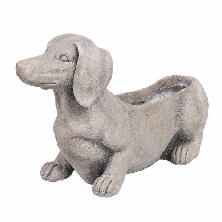 WOW PIONEER Manon Dog Planter 20.1x6.7x11.8 Inches - Durable Magnesium Oxide Outdoor Indoor Planter with Neutral Gray
