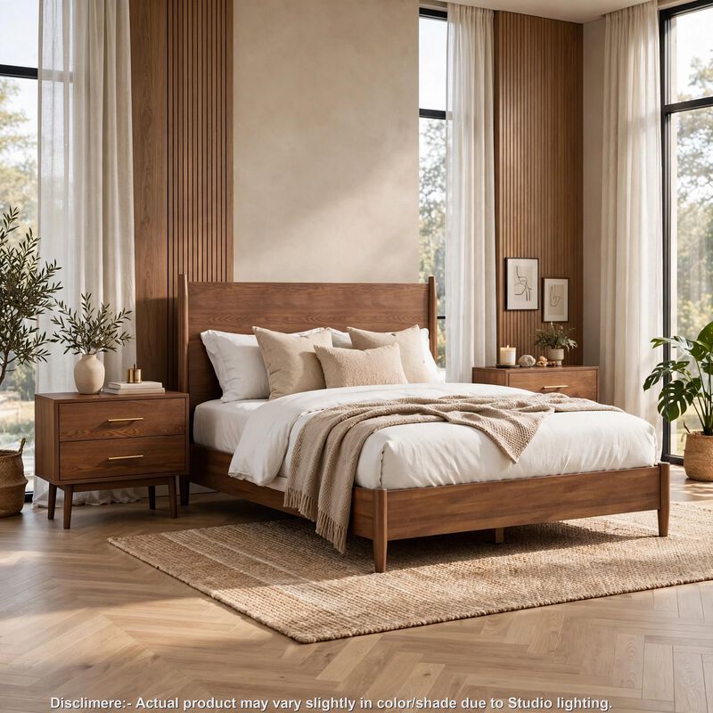3pc King Bedroom Set, Walnut Brown, Nickel Wood, 2 Nightstands image number 1