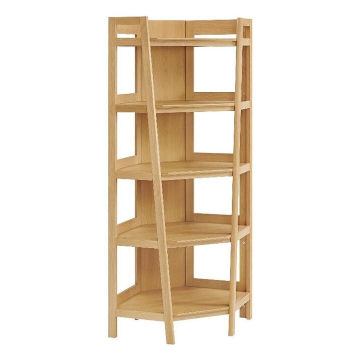 Modway Bixby 71'' Tall Corner Bookshelf in Oak - 5-Tier Wood Bookcase with Open Shelves for Living Room, Bedroom, Or Home Office