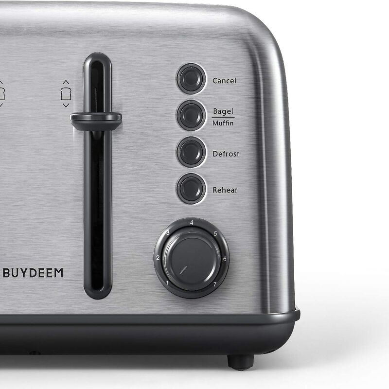 BUYDEEM DT640 4-Slice Toaster, Extra Wide Slots, Retro Stainless Steel with High Lift Lever, Bagel and Muffin Function, Removal Crumb Tray, 7-Shade Settings (Stainless Steel)
