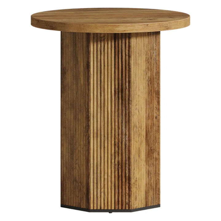 Narrow Round End Table, Side Table Nightstand with Stable Pedestal