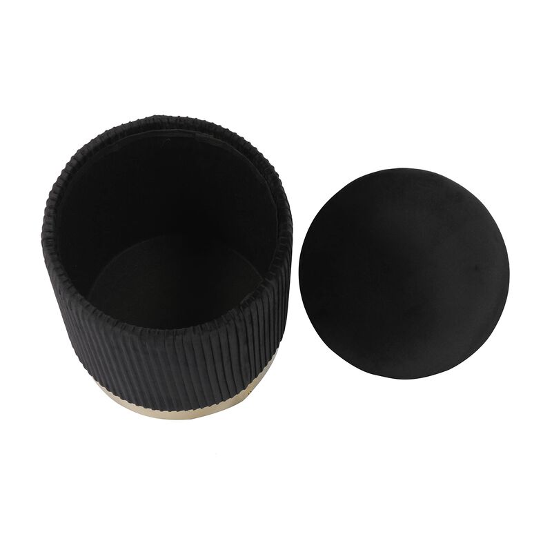 Tov Furniture Zoe Pleated Velvet Round Storage Ottoman (Black) image number 5