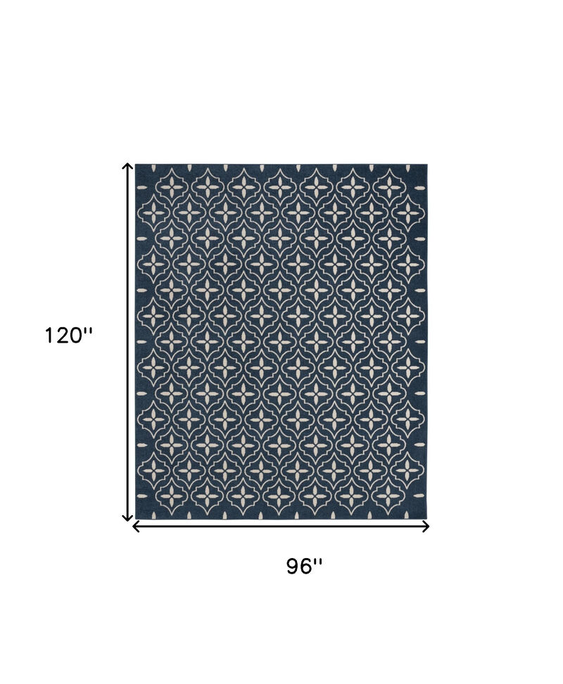 HomeRoots 8' X 10' Navy Blue And Ivory Geometric Indoor Outdoor Area Rug image number 4
