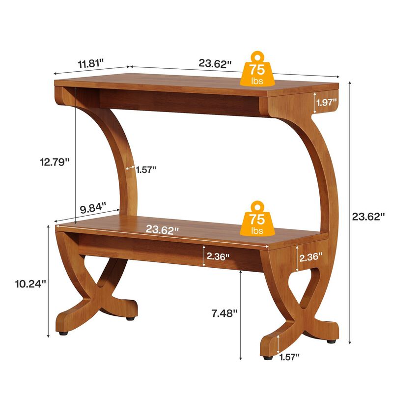 Narrow Solid Wood 2-Tier Side Table with Storage Shelf, End Table image number 2