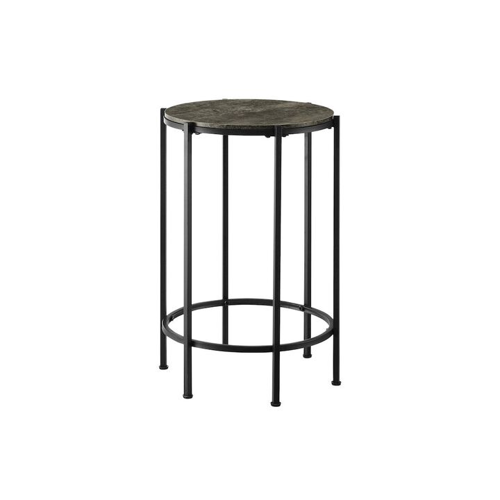 Accent Table, End, Round Dark Bronze Laminate, Black Metal, Contemporary