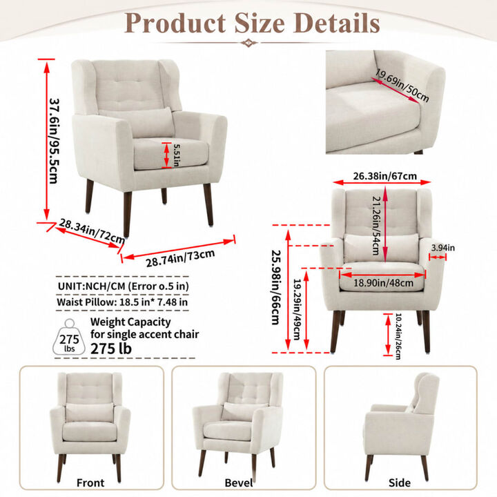 GOODSILO Upholstered Chenille Accent Armchair with Pillow, Comfy Padded Lounge Chair for Small Spaces, Living Room, Bedroom