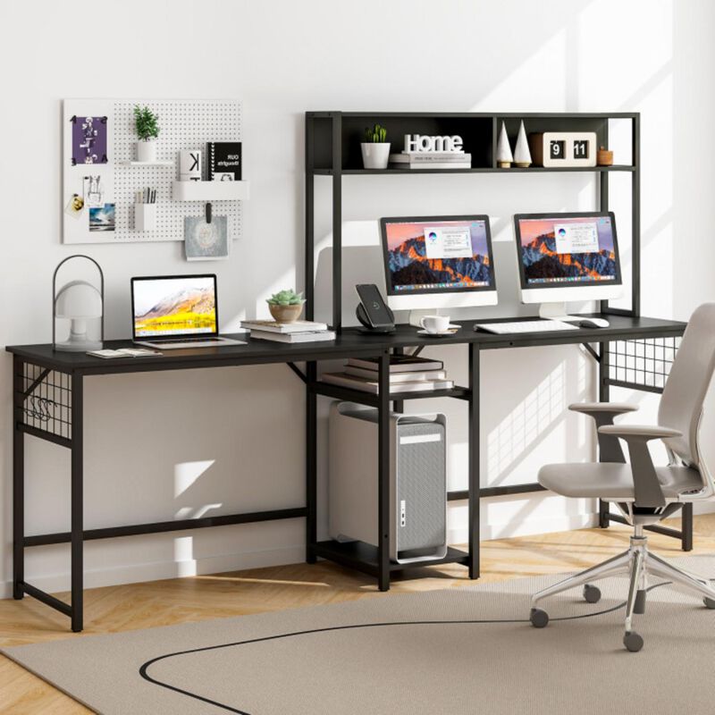 Hivvago L-shaped Desk with Power Outlet Hutch