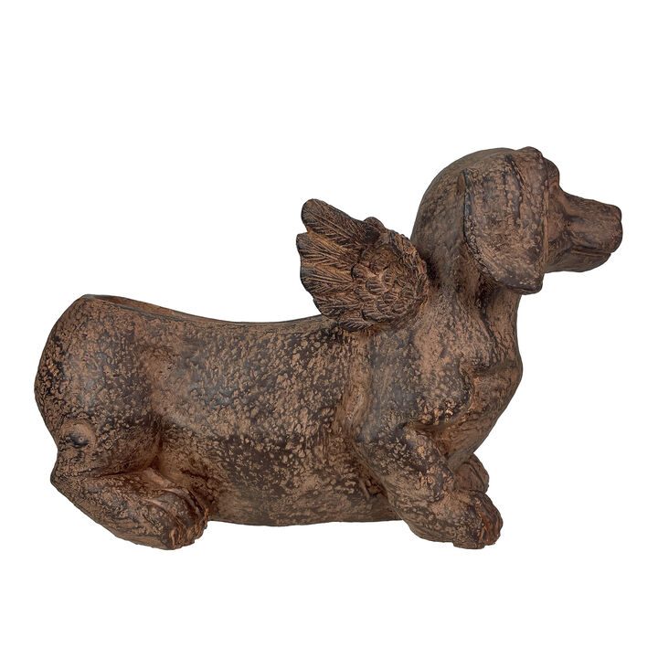 Flying Wiener Dog Planter 18" Brown, With Drain Hole, Rustic Garden Decor