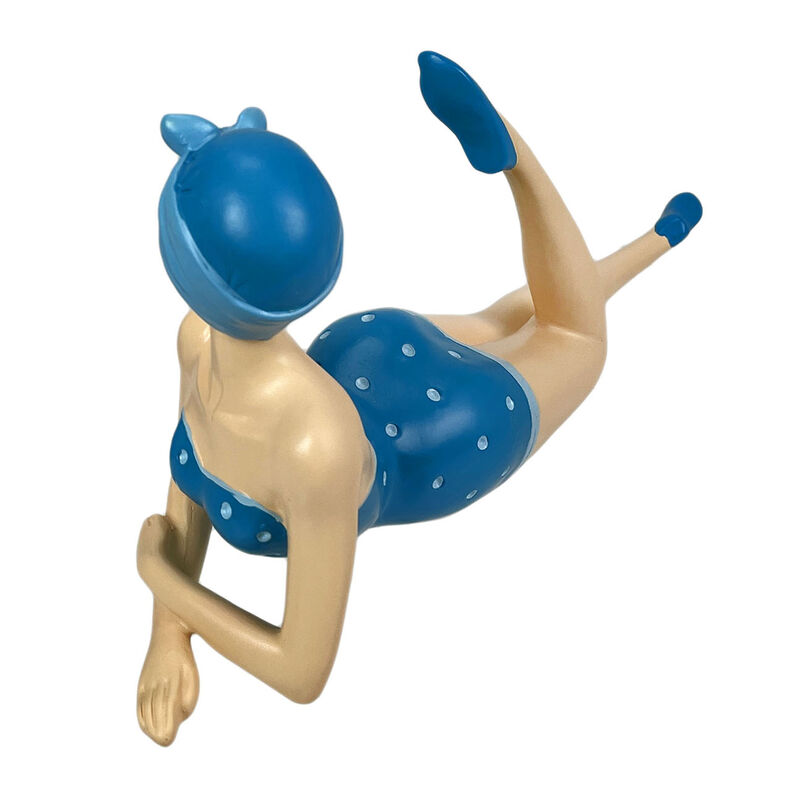 Retro Beach Beauty Sunbathing Figurine Aegean Blue Polka Dot 13.25 inch image number 2