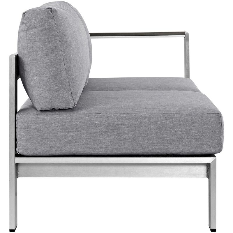 Silver Gray Shore Outdoor Patio Aluminum Right-Arm Loveseat - Benzara