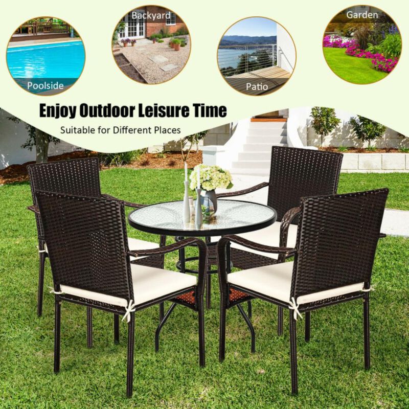 Hivvago Set of 4 Patio Rattan Stackable Dining Chair with Cushioned Armrest for Garden