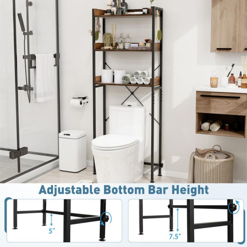 Hivvago Over The Toilet Storage Rack with Hooks and Adjustable Bottom Bar