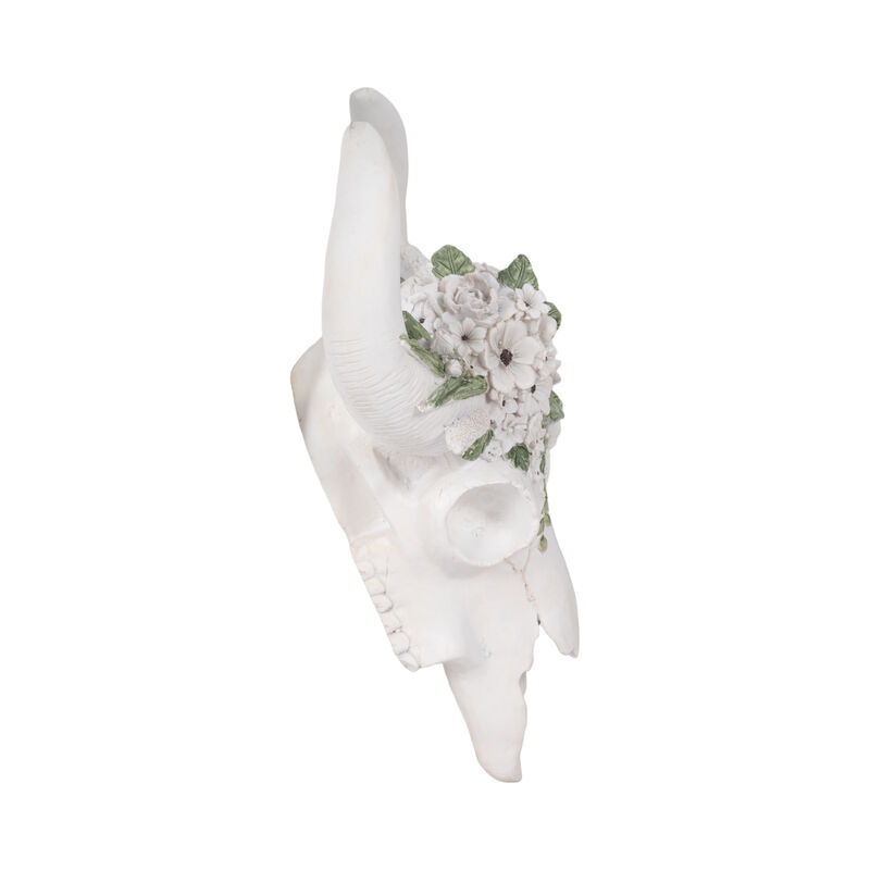 13" Bull Skull White Flowers image number 2