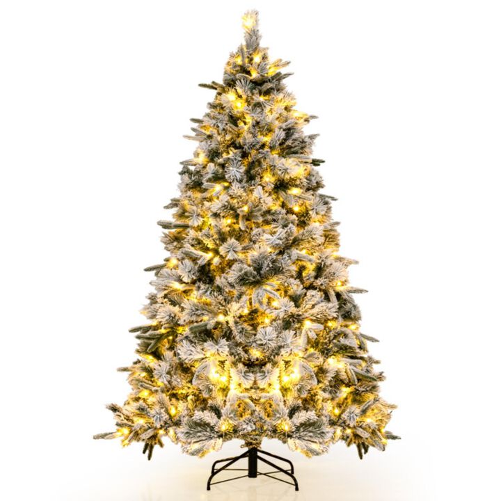 Hivvago Flocked Christmas Tree with 250 Warm White LED Lights and 752 Mixed Branch Tips