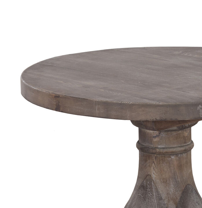 Wooden Round End Table with Pedestal Base, Brown- Benzara