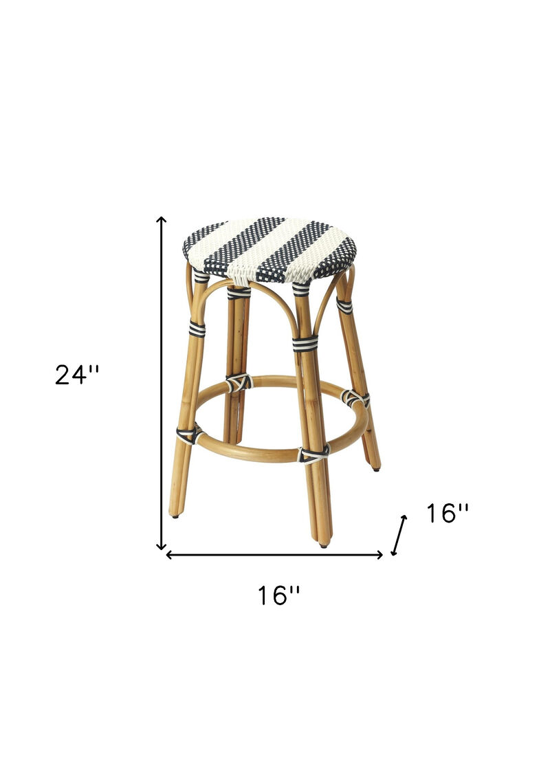 Hivvago 24 Inch Blue White And Natural Rattan Backless Counter Height Bar Chair