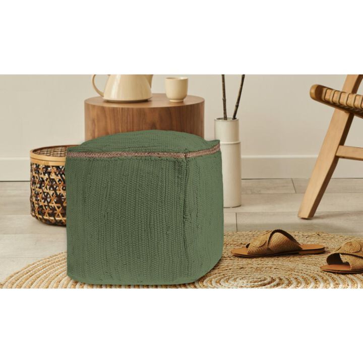 Hivvago 18 Inch Moss Green And Natural Cotton And Jute Cube Pouf Ottoman