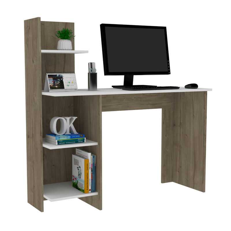 Vilna 120 Writing Desk, Four Shelves -Light Oak / White