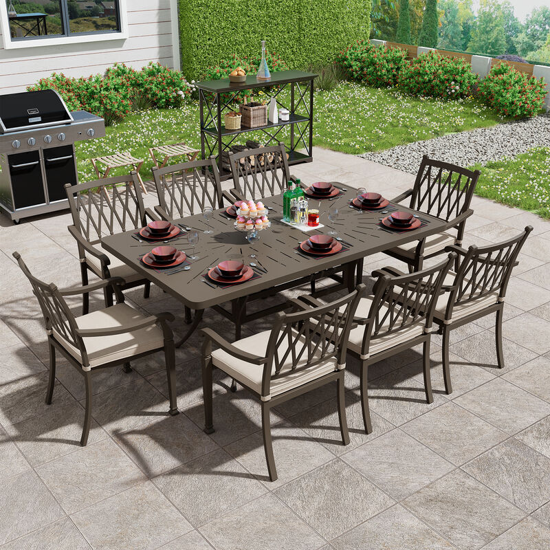 Mondawe 72 in. L x 42 in. W Cast Aluminum Rectangular Outdoor Dining Table with Umbrella Hole